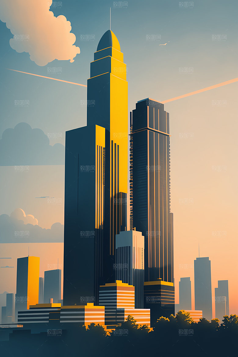 城市扁平风简约插画