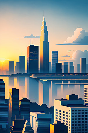 城市都市摩天大楼插画