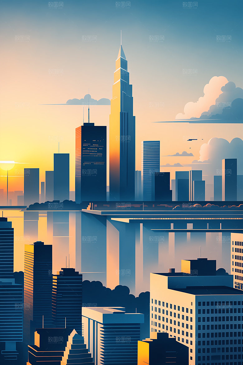 城市都市摩天大楼插画