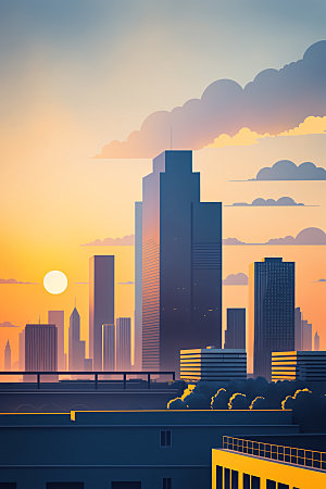 城市楼房美式插画