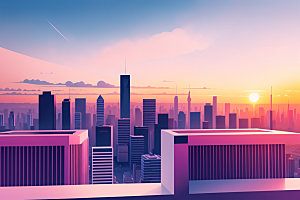 城市楼房地标插画