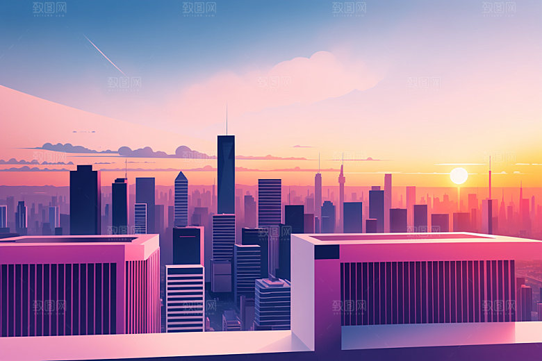 城市楼房地标插画