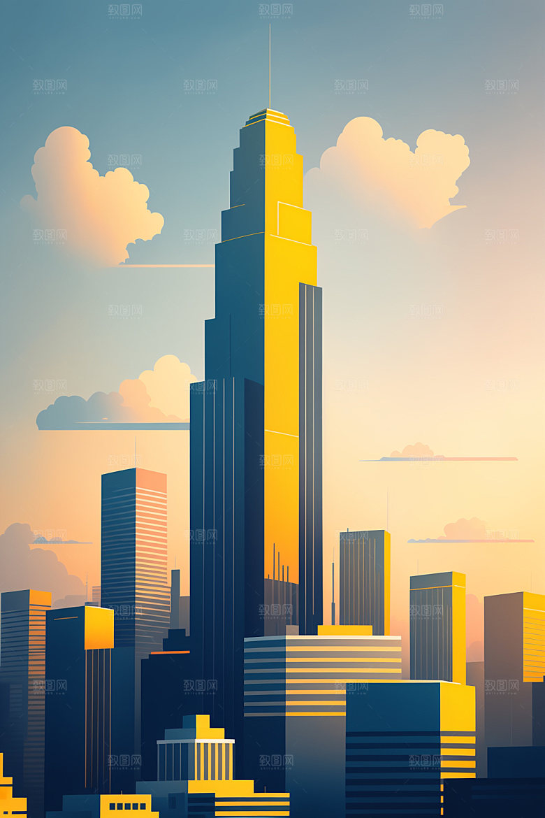 城市摩天大楼楼房插画