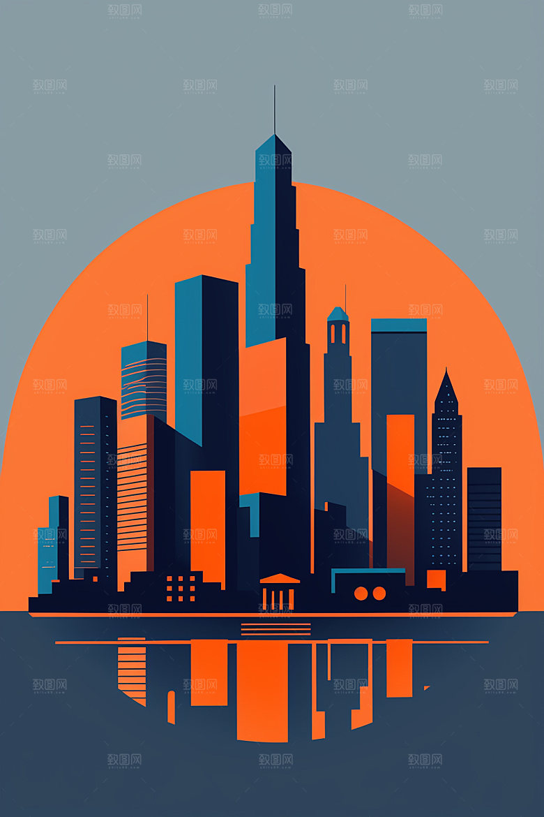 城市楼房扁平风插画