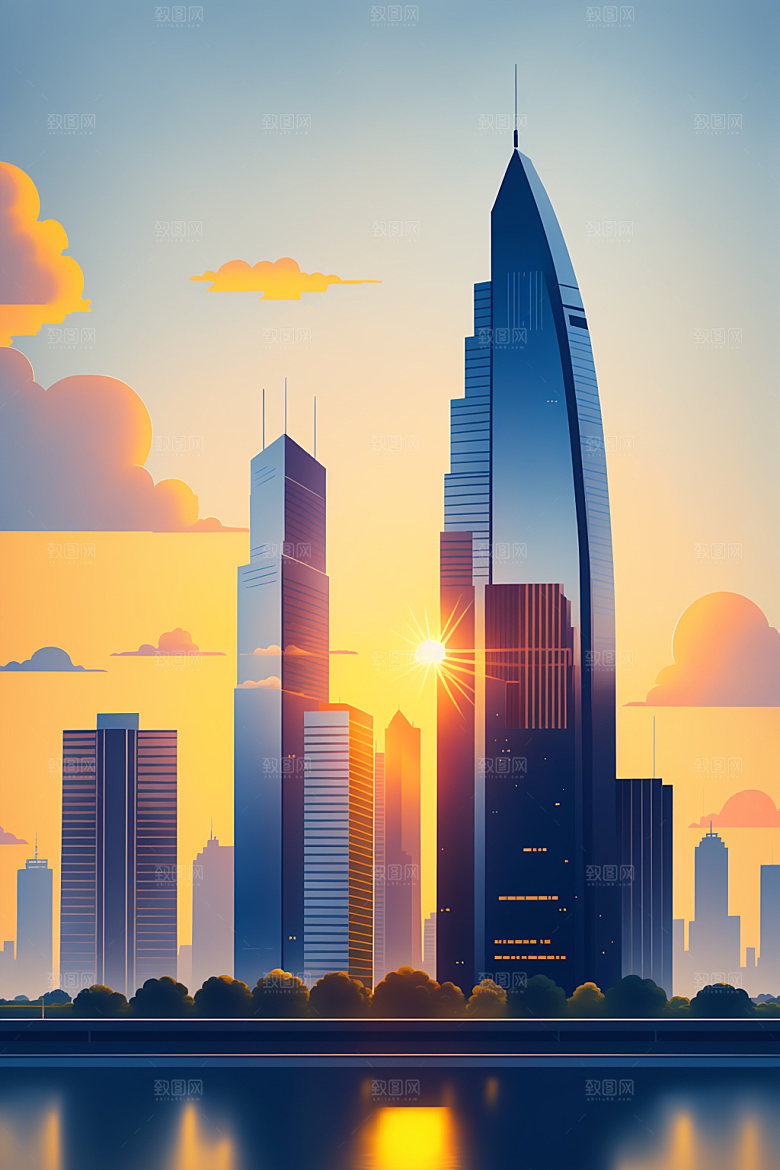 城市美式艺术插画