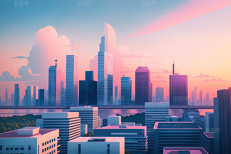 城市艺术摩天大楼插画