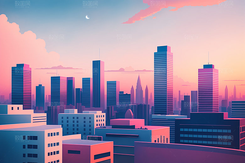 城市地标美式插画