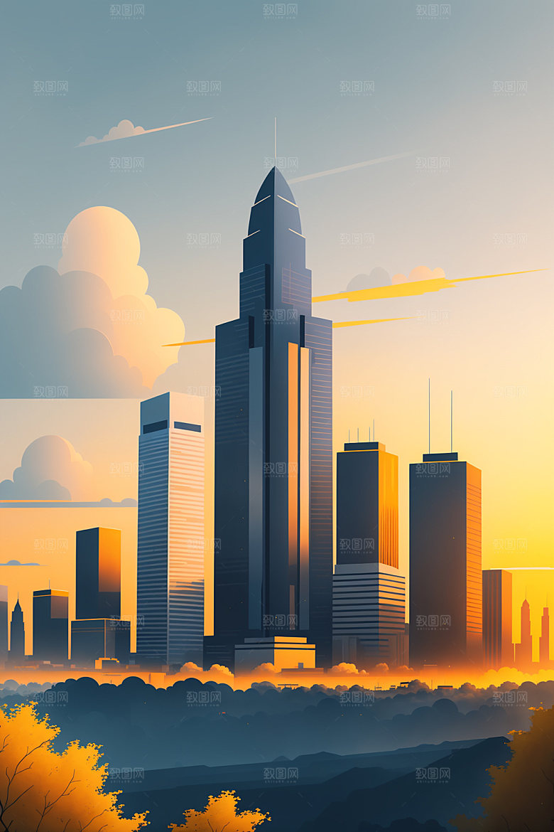 城市楼房艺术插画
