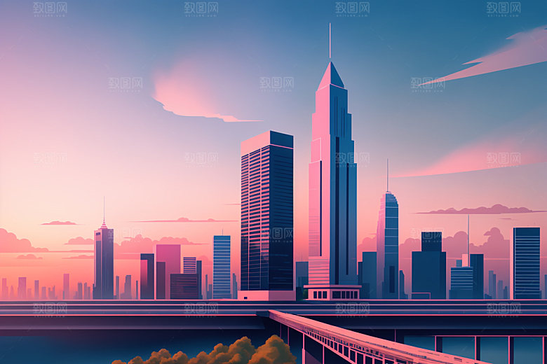 城市大厦扁平风插画