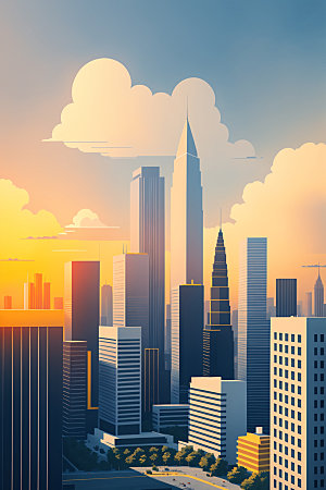 城市楼房简约插画