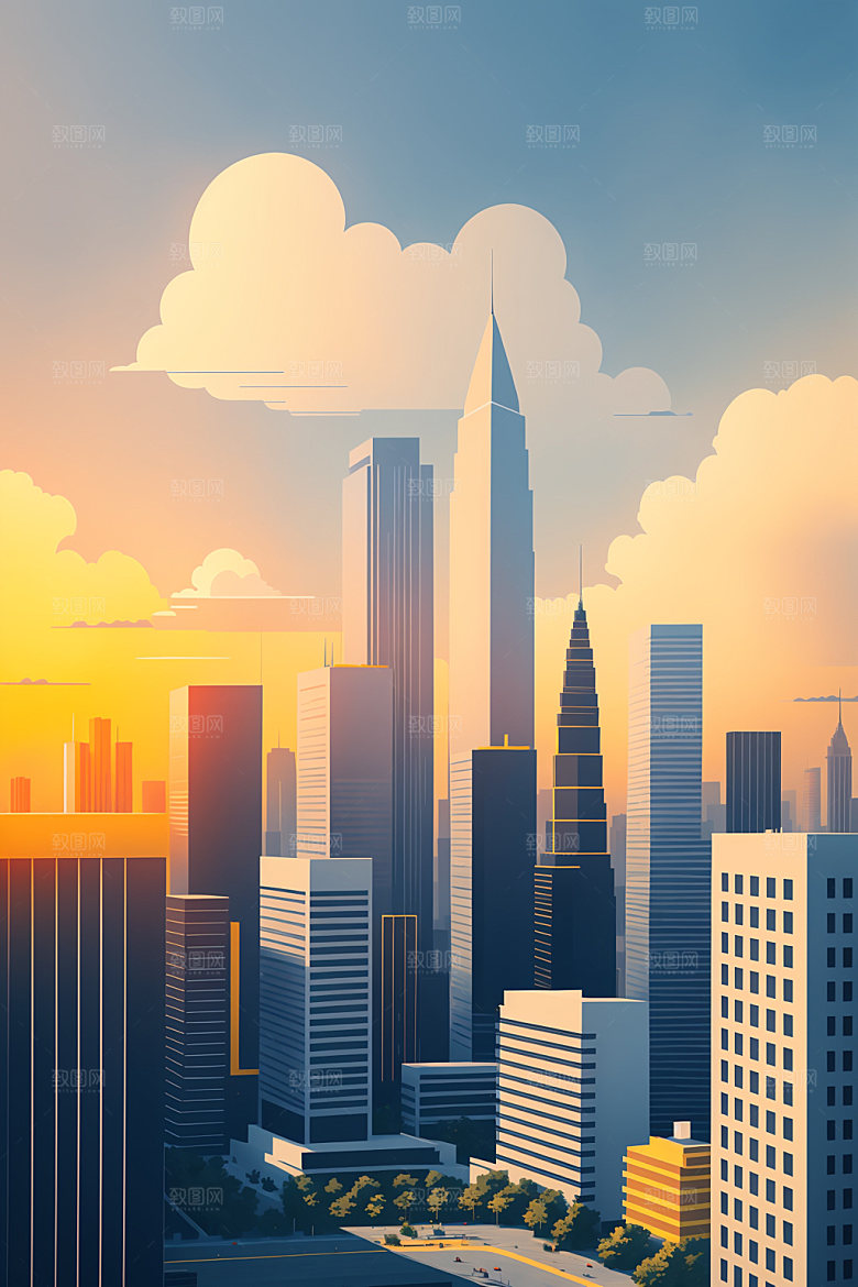 城市楼房简约插画