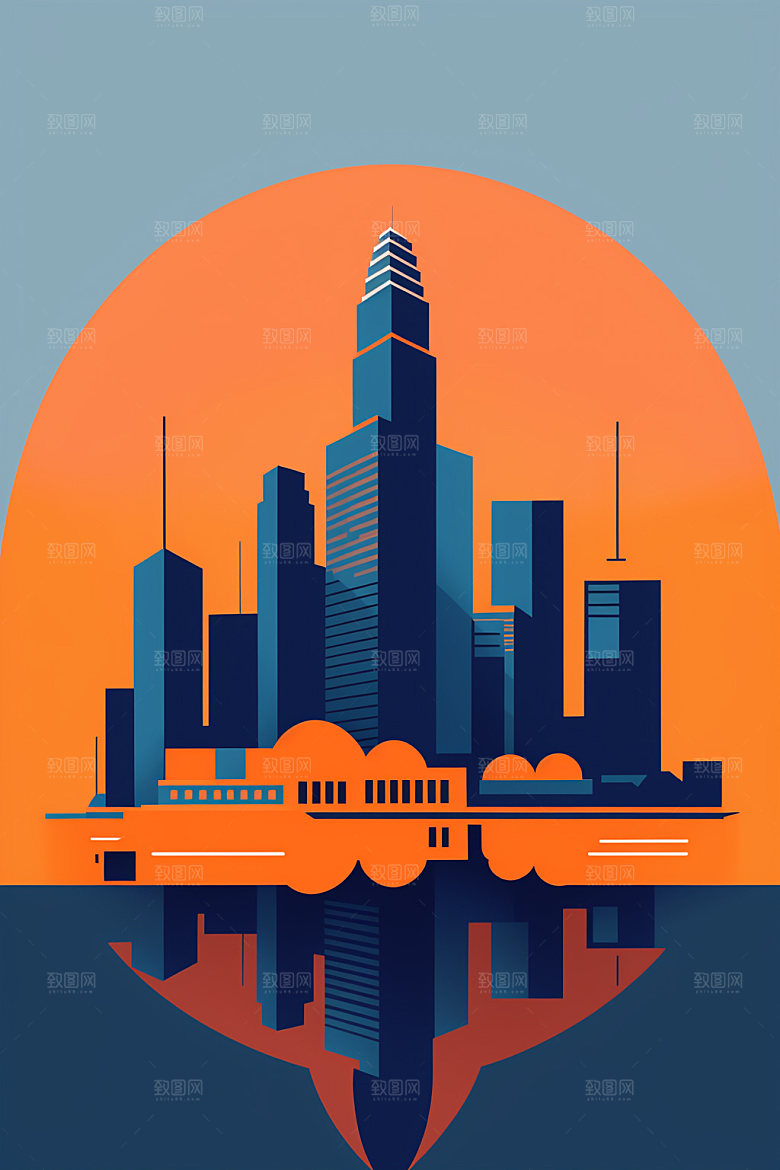城市美式楼房插画