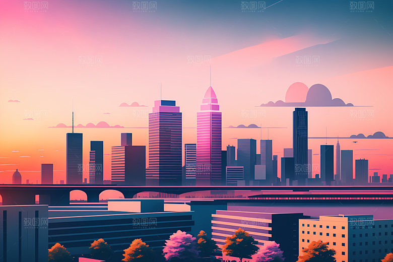 城市楼房摩天大楼插画