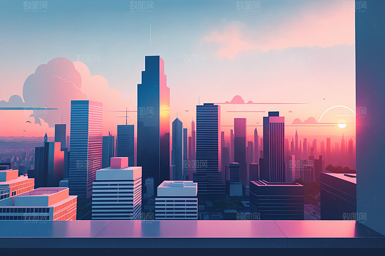 城市美式都市插画