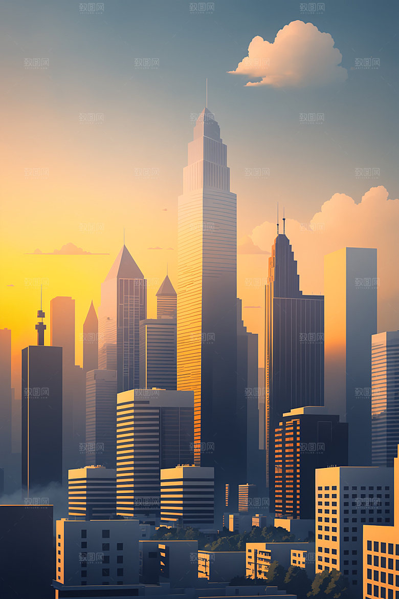 城市都市大厦插画