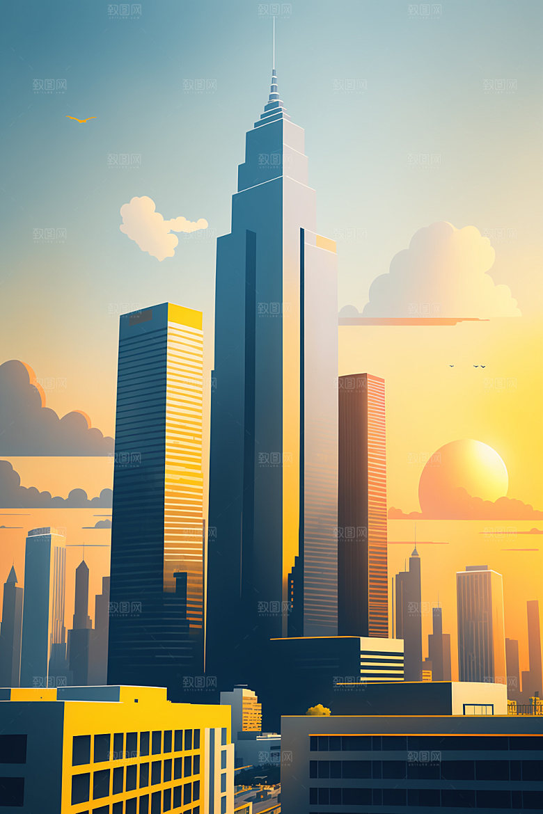 城市美式地标插画
