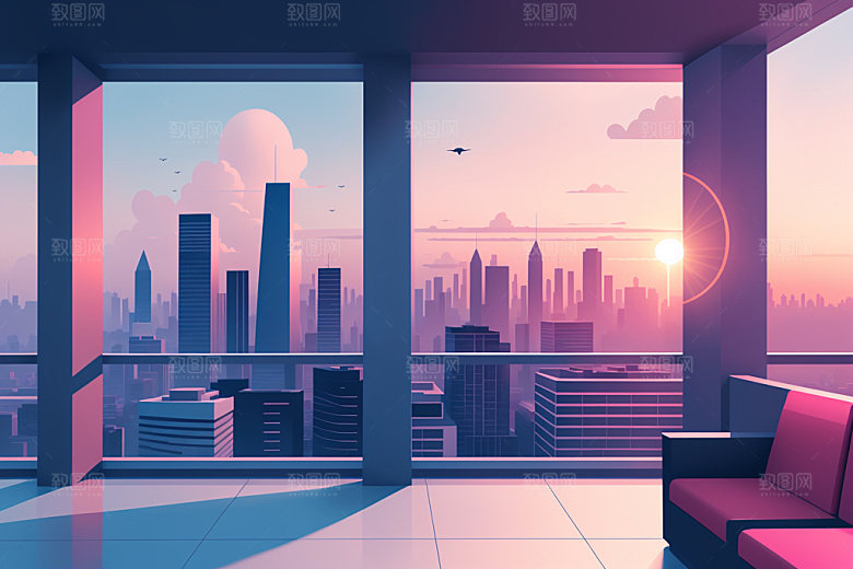 城市简约大厦插画