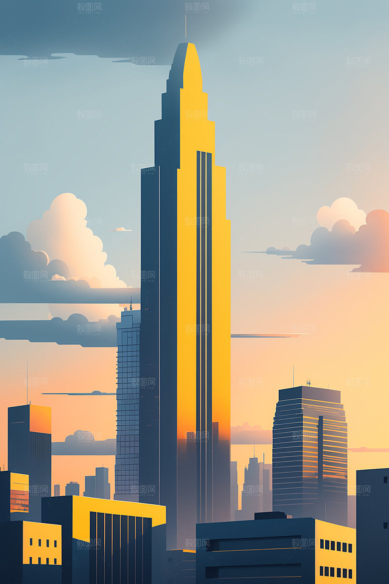 城市摩天大楼艺术插画