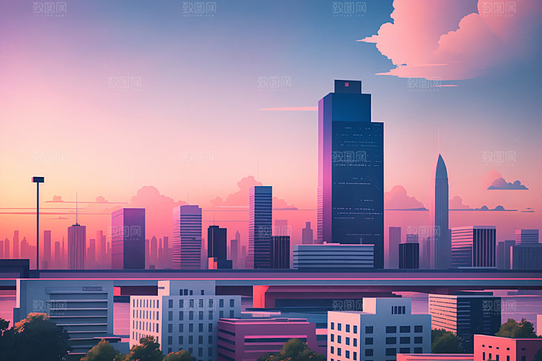 城市美式都市插画