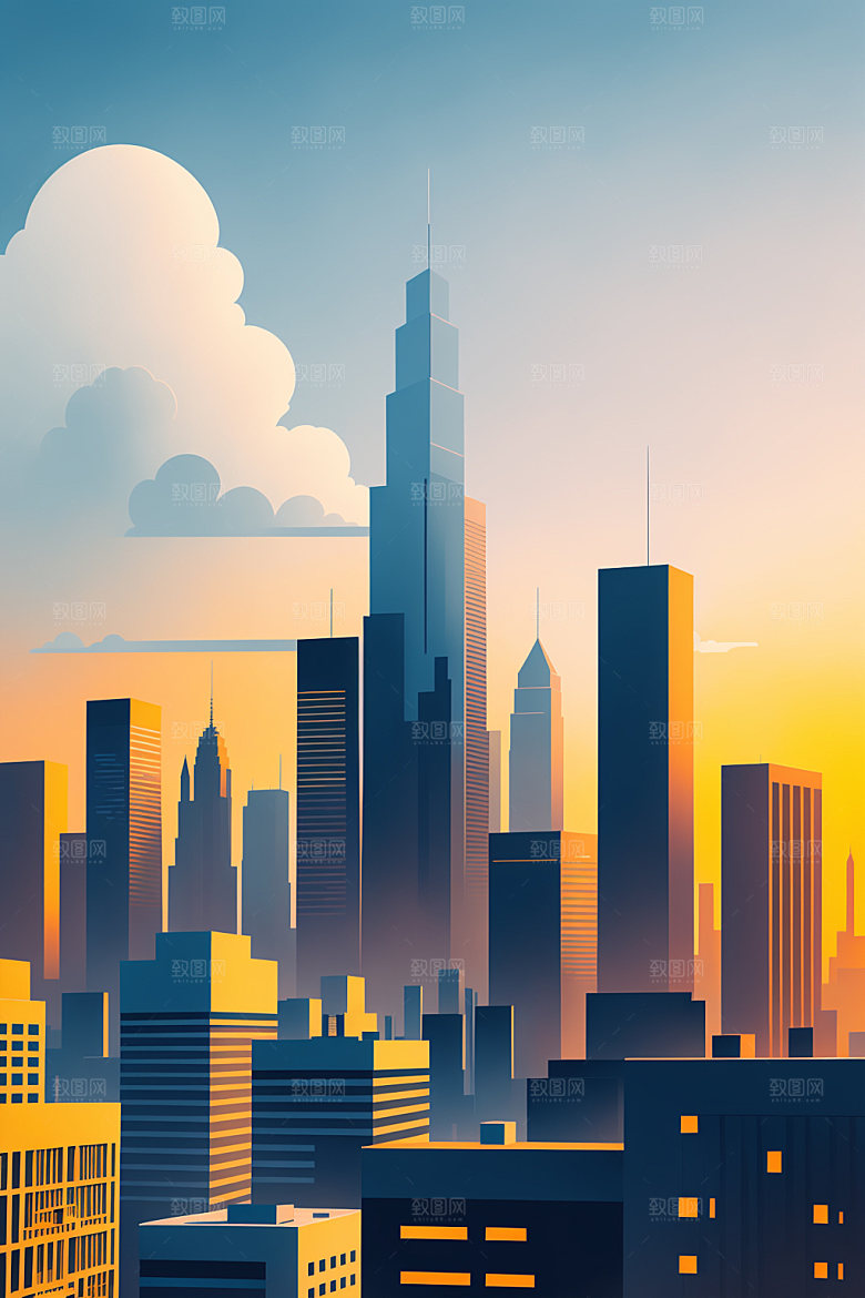 城市都市地标插画
