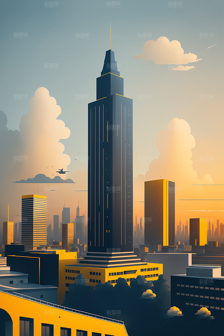 城市摩天大楼都市插画