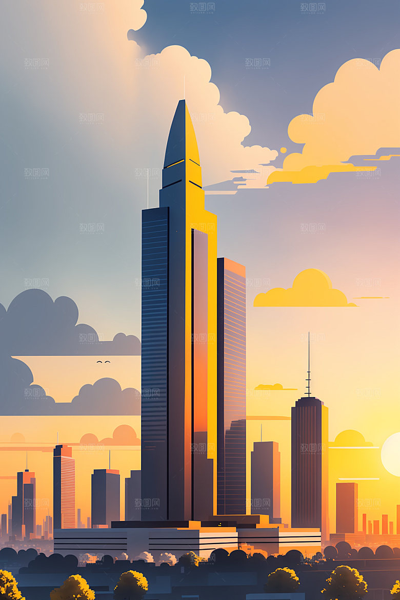 城市简约大厦插画