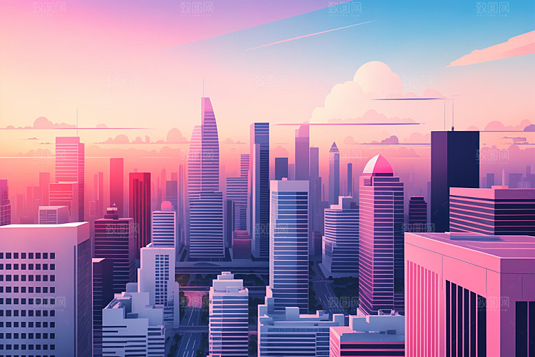 城市美式大厦插画