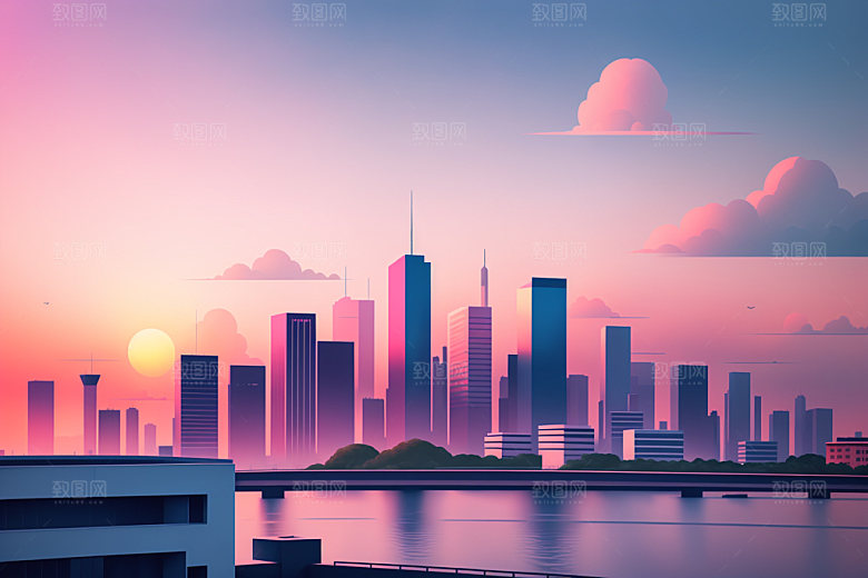 城市简约楼房插画