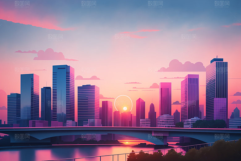 城市摩天大楼简约插画