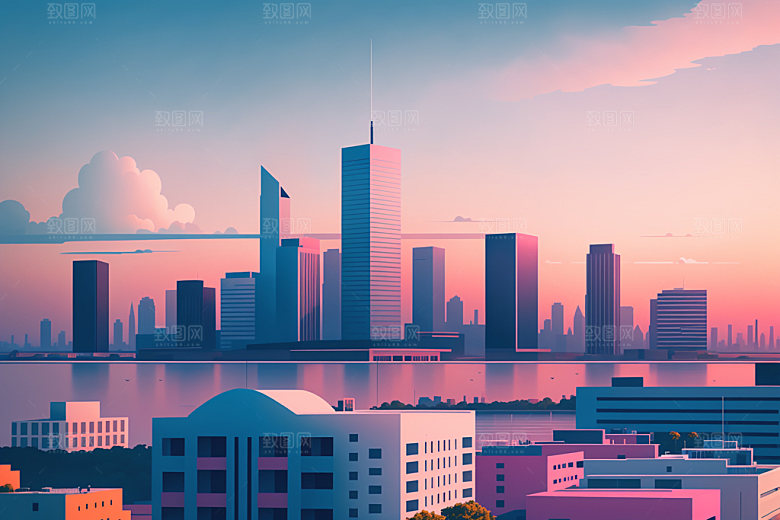 城市简约扁平风插画