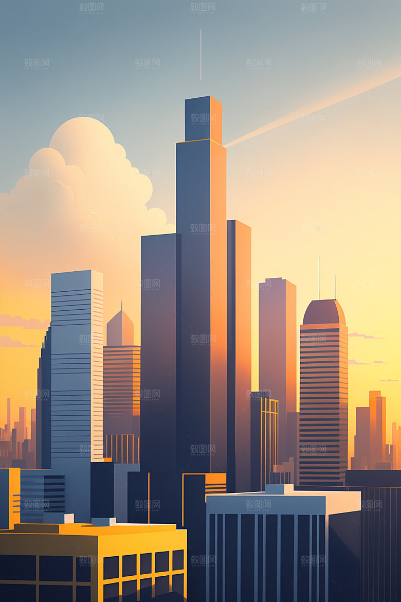 城市摩天大楼简约插画