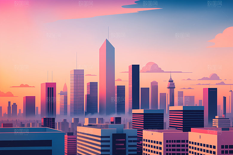 城市地标摩天大楼插画