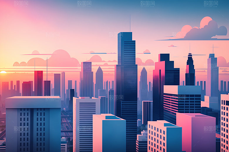 城市大厦地标插画