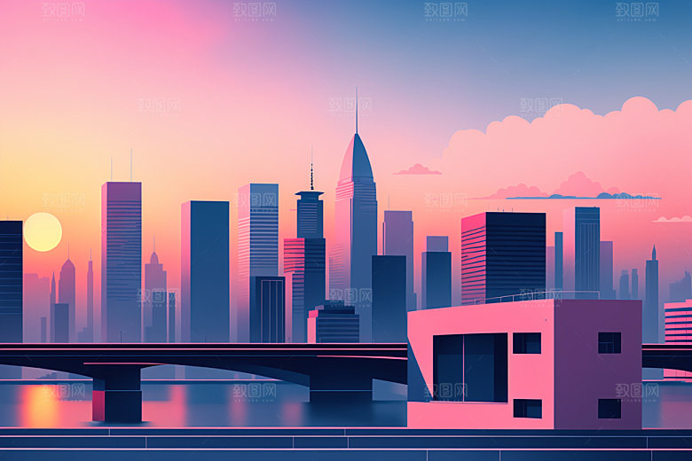城市简约艺术插画