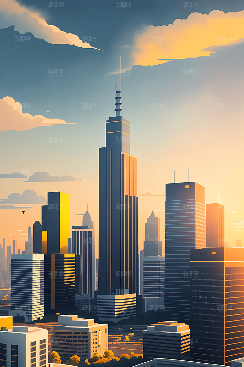 城市大厦简约插画