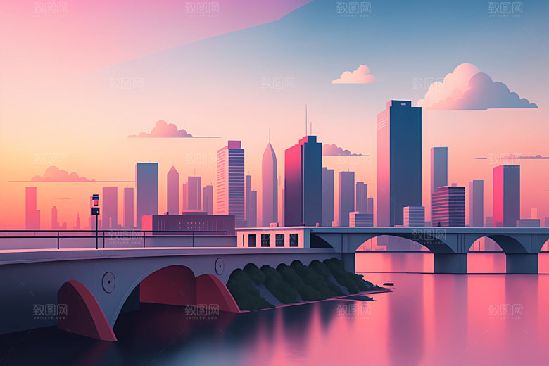 城市艺术美式插画