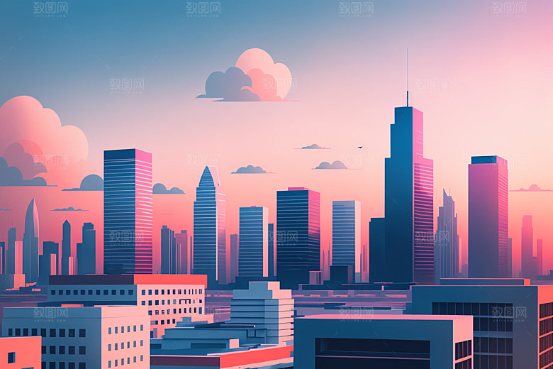城市楼房地标插画