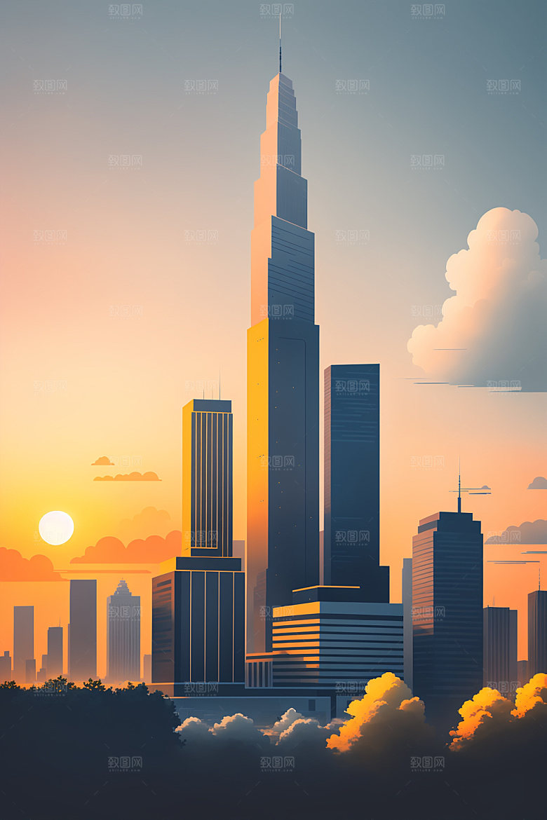 城市摩天大楼简约插画