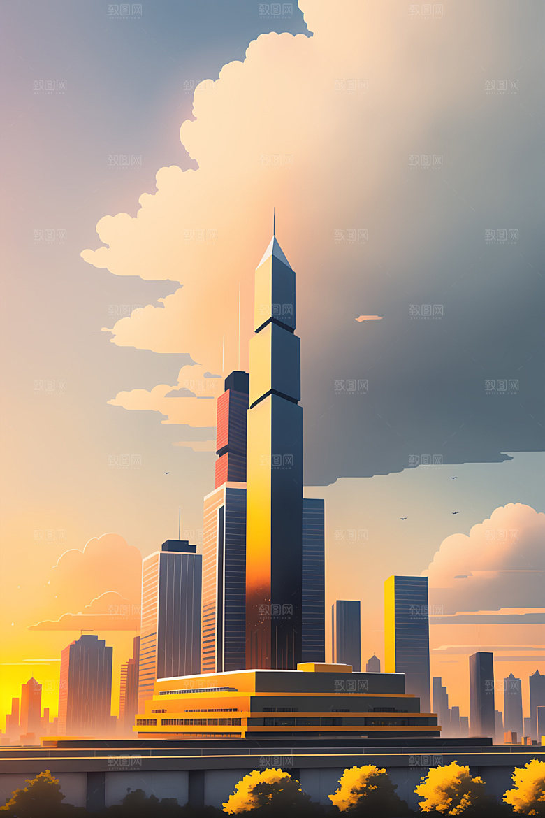 城市摩天大楼艺术插画