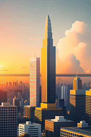 城市楼房简约插画