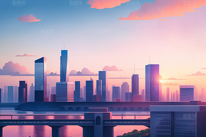 城市摩天大楼艺术插画