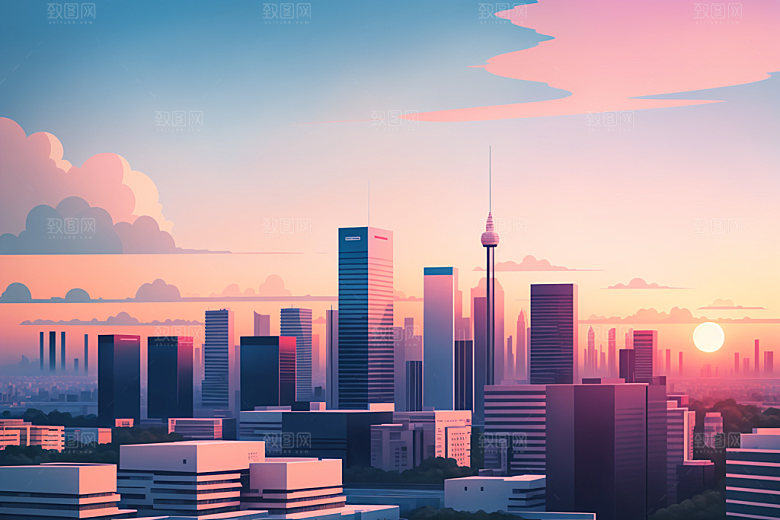 城市摩天大楼扁平风插画