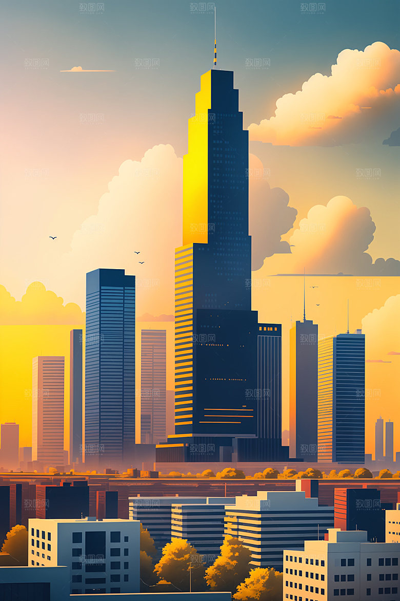 城市简约楼房插画