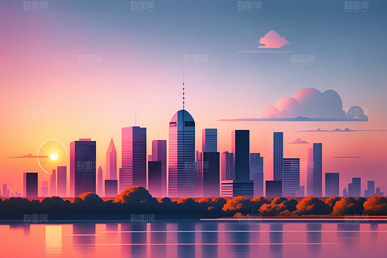 城市简约楼房插画