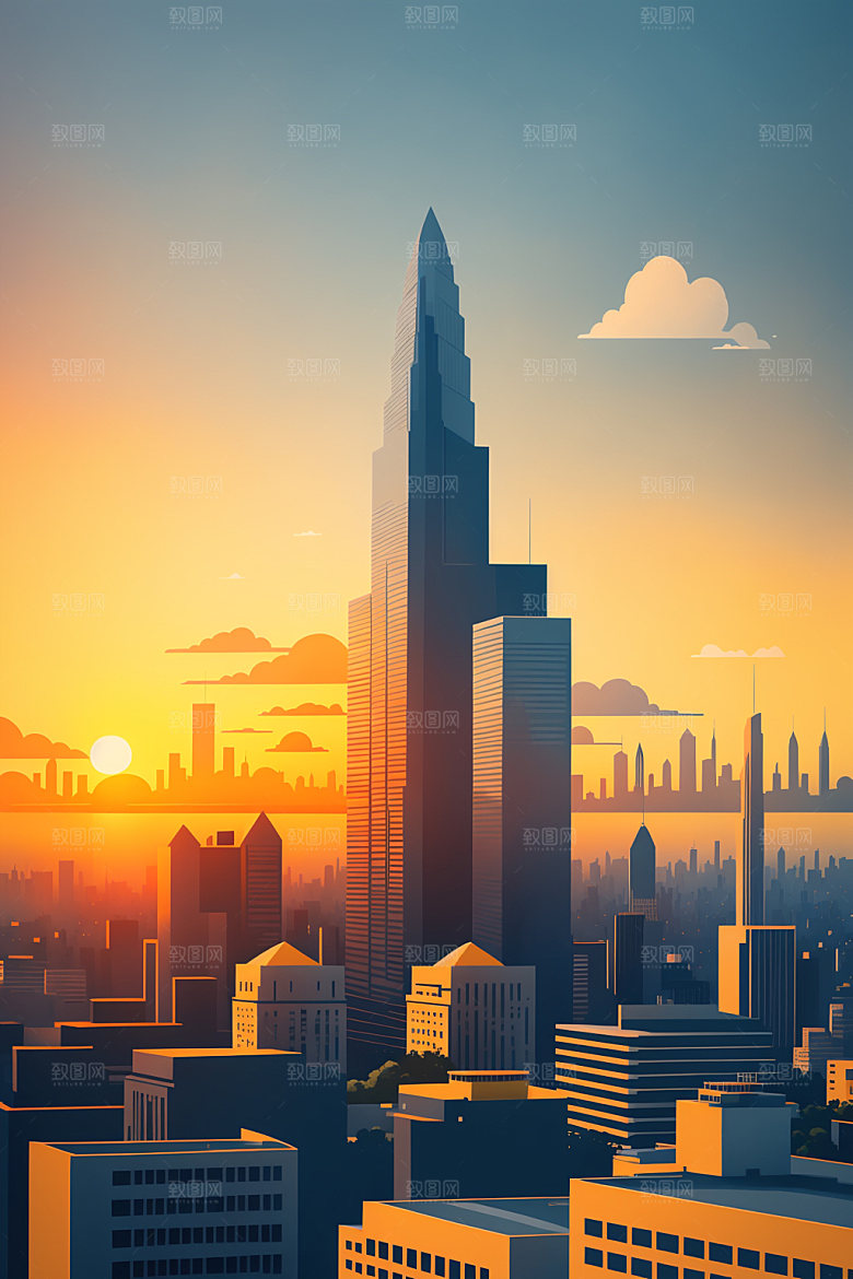城市简约艺术插画