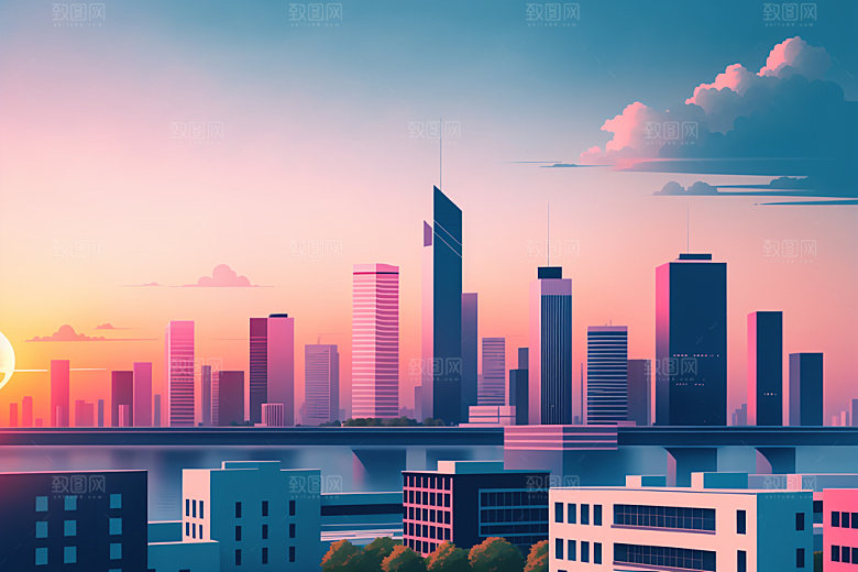 城市地标扁平风插画