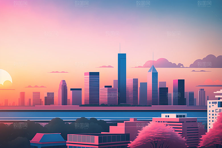 城市大厦摩天大楼插画