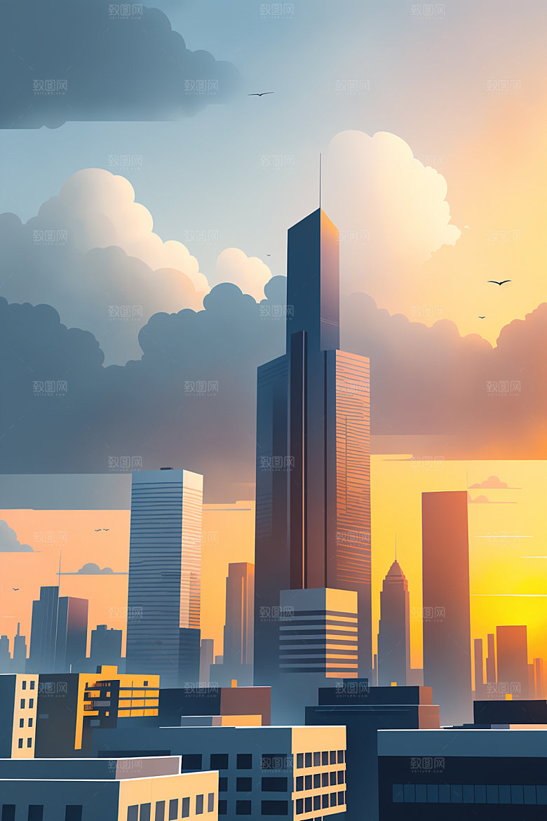 城市都市大厦插画