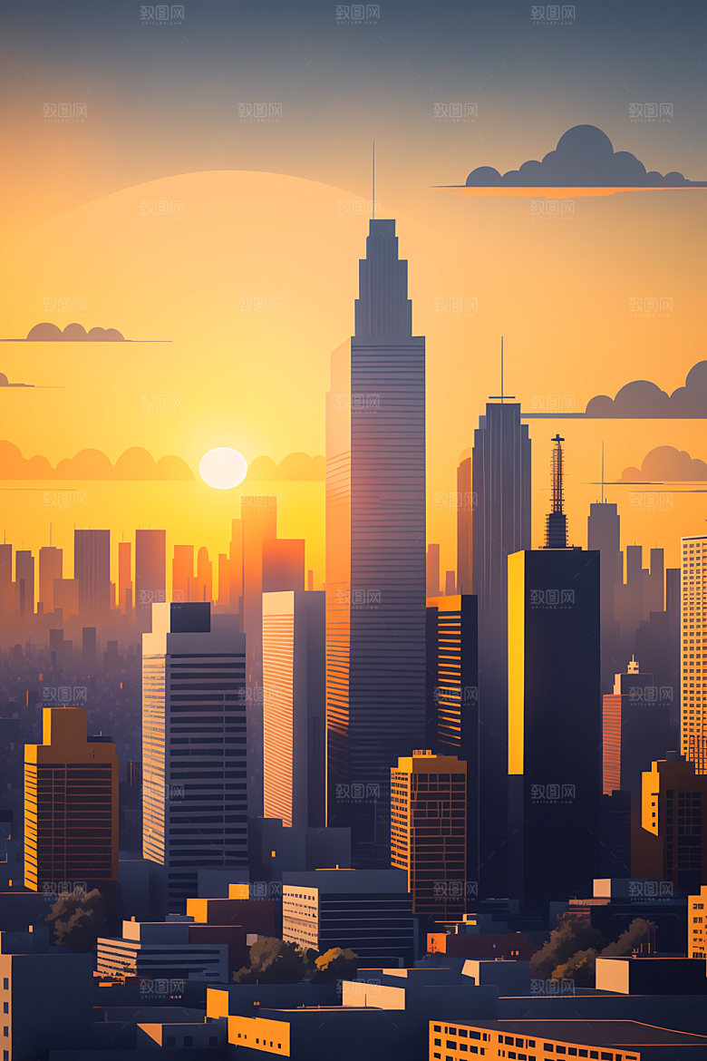 城市大厦艺术插画