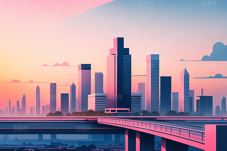 城市简约美式插画